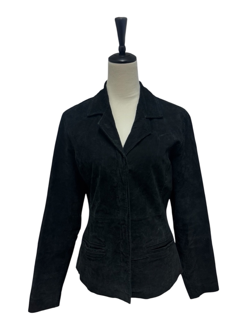 Women’s Black Suede Notch-Collar Blazer Jacket